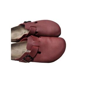 Birkenstock Boston Clogs Leather EU 38 US 7-7.5 Burgundy Slip On Casual Shoes